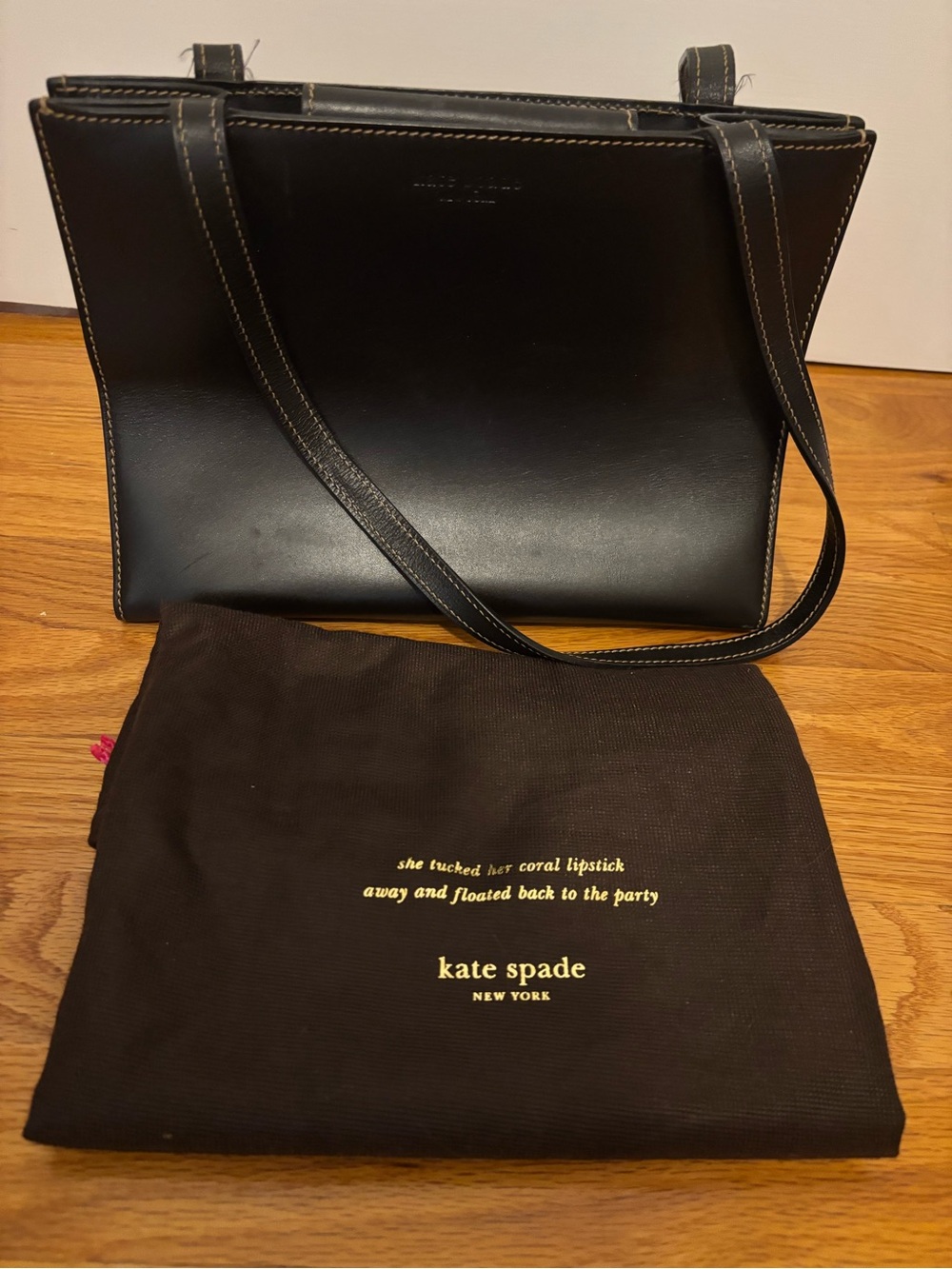kate spade Dark Brown Leather Shoulder Tote with Contrast Stitching